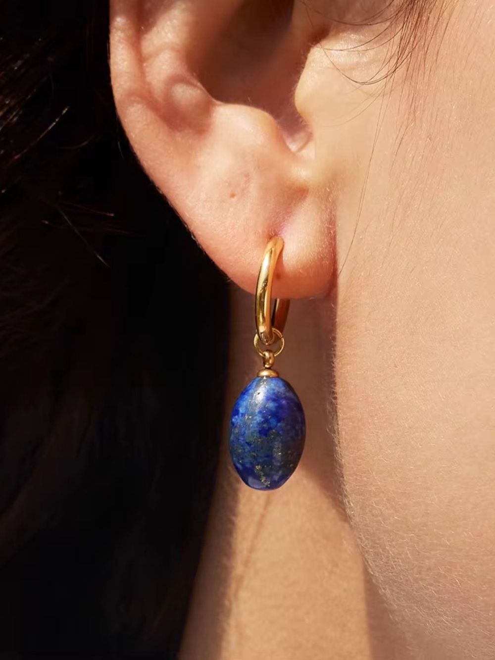 18K Gold Plated Blue Stone Drop Earrings